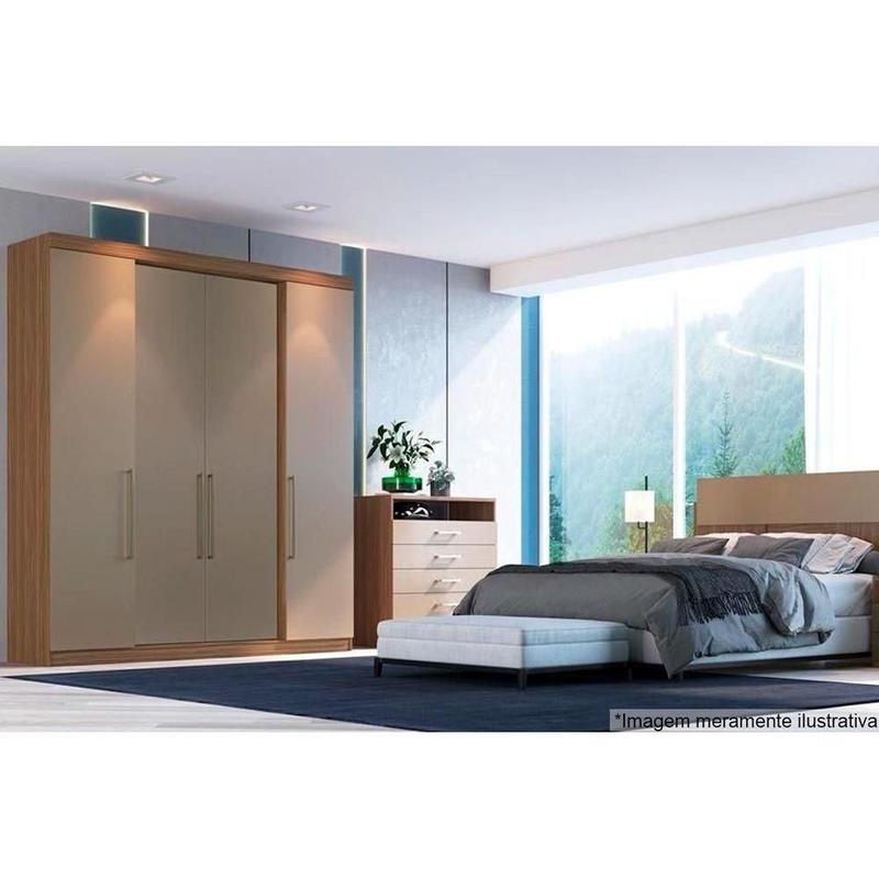 Guarda Roupa Solteiro 4 Portas e 4 Gavetas PH 1717 Nogueira/Fendi